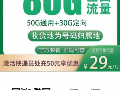 移动新贵卡29元80G全国流量通话0.1/分钟【首月免费】