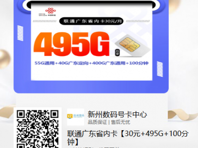 联通广东省内卡【30元+495G+100分钟】