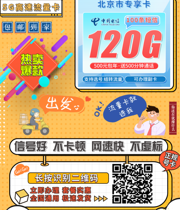 2025北京电信包年卡推荐：500元一年不涨价，120G流量+500分钟真划算